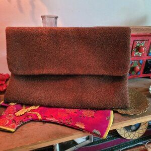 Au Printemps Paris shiny soft copper clutch bag